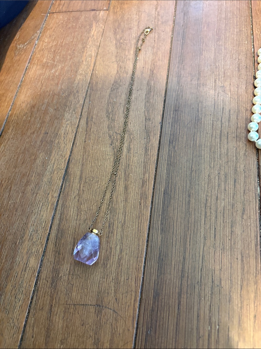 Gold Chain Necklace with Purple Faceted Pendant